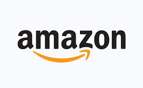 The amazon logo is black and orange and has a smile on it.