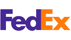 The fedex logo is purple and orange on a white background