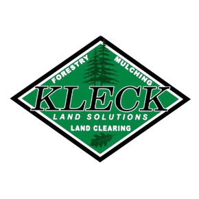 Logo for Kleck Land Solutions: green and black diamond with company name, tree, and services listed.