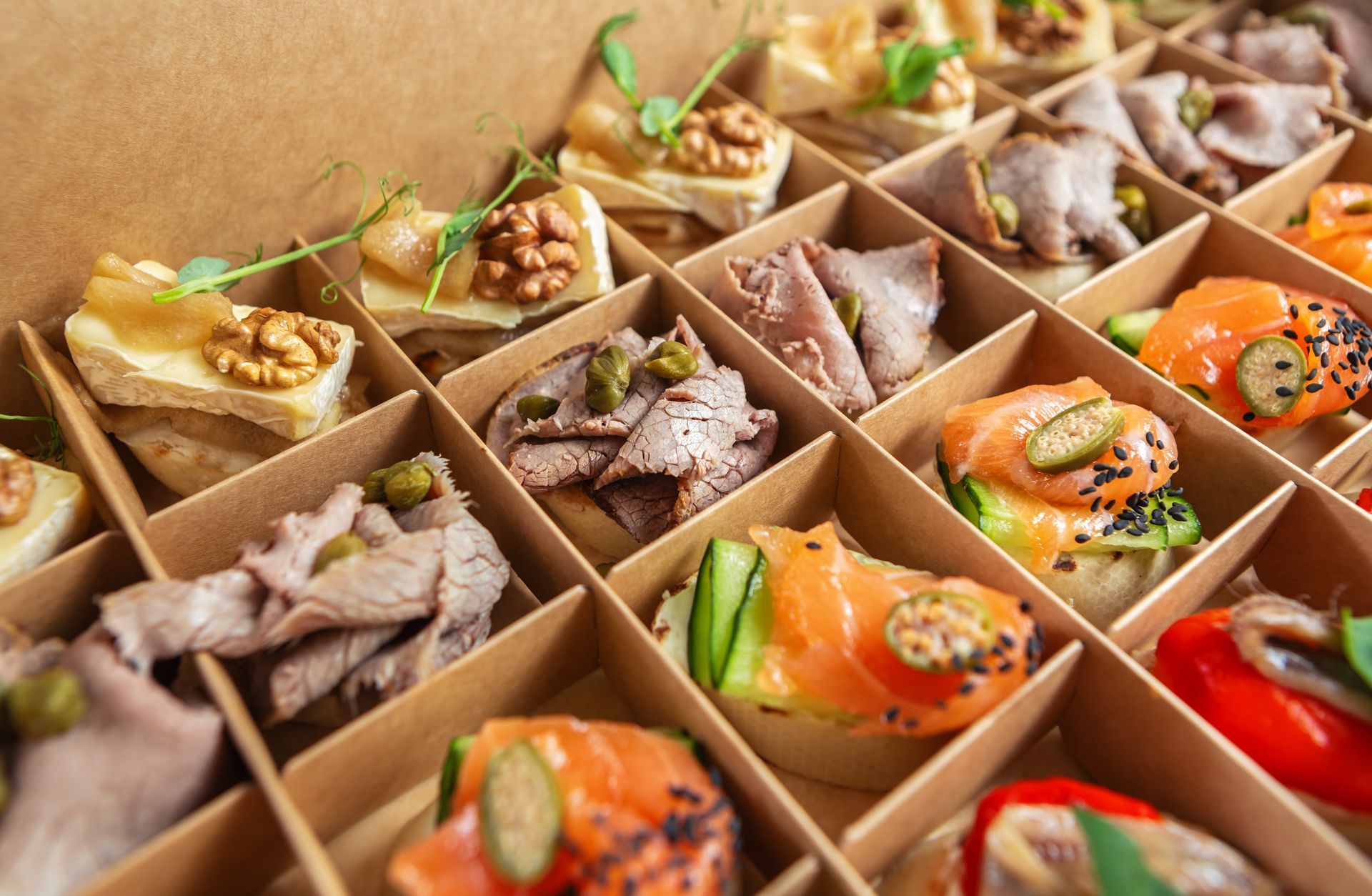 A box filled with lots of different types of food.