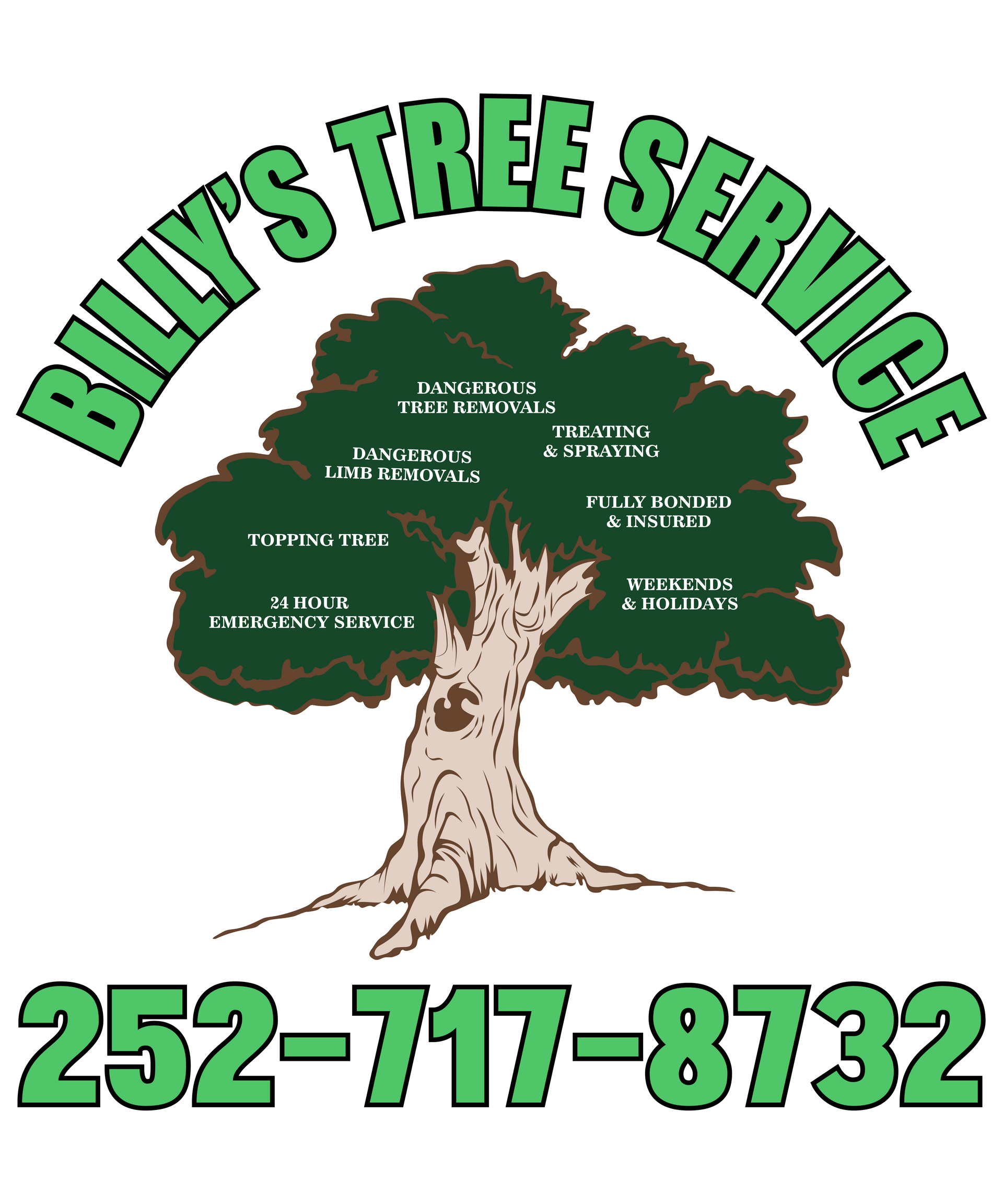 A logo for billy 's tree service with a tree in the center