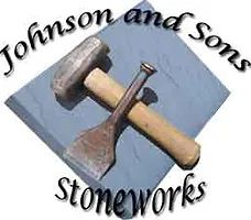Logo: Hammer, chisel, on a blue stone with text 