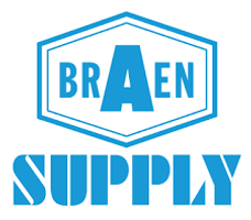 Logo for Braen Supply: blue text, enclosed in a hexagonal border, above the word 