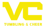 A yellow logo for tumbling and cheer on a white background.
