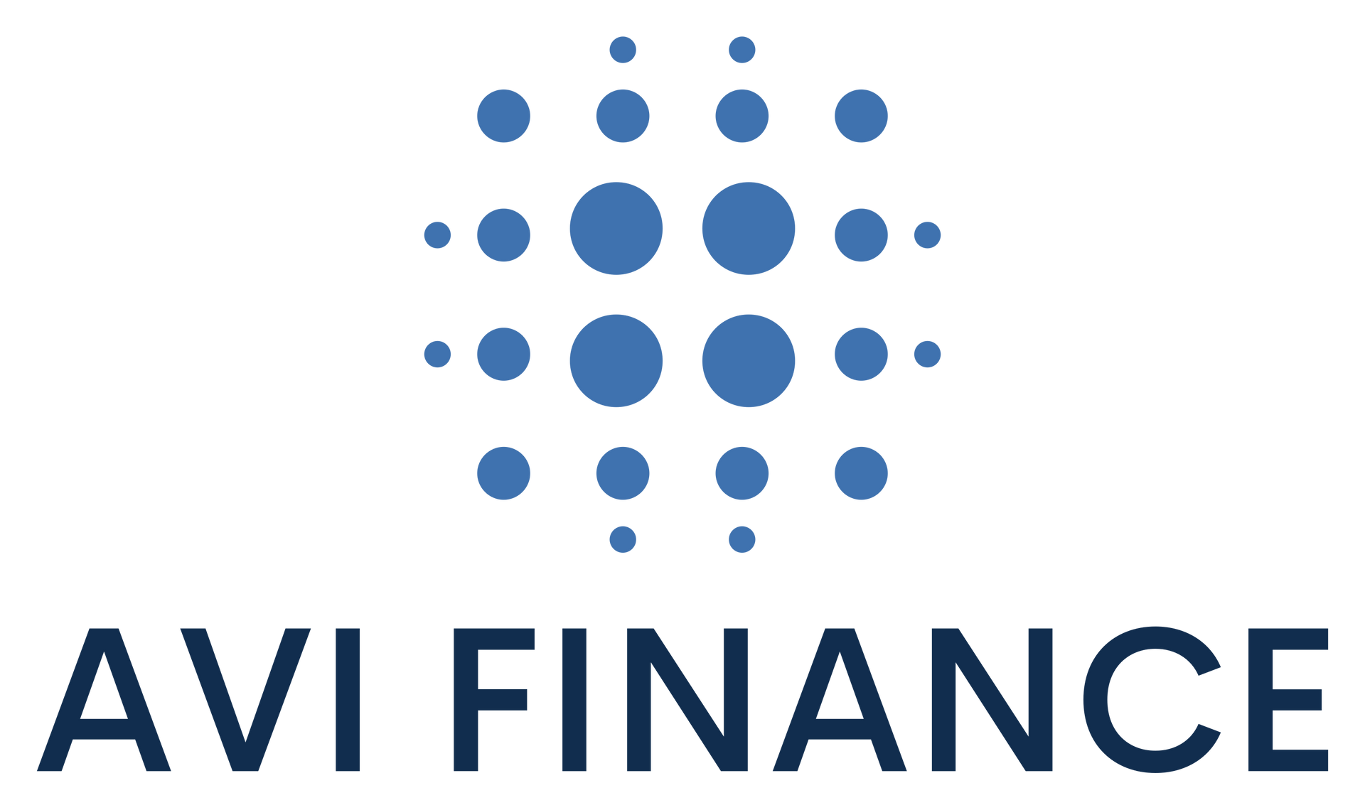 Blue logo with a circular pattern of dots and the text 