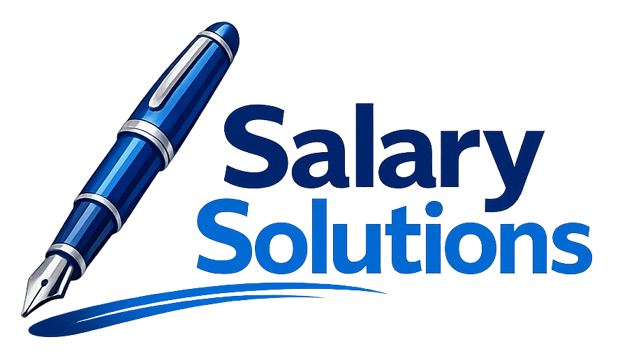 Bolígrafo azul con texto “Soluciones Salariales” y subrayado.