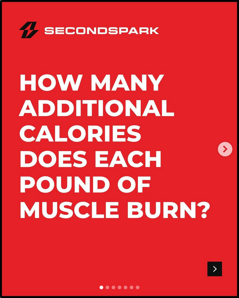A red poster that says how many additional calories does each pound of muscle burn