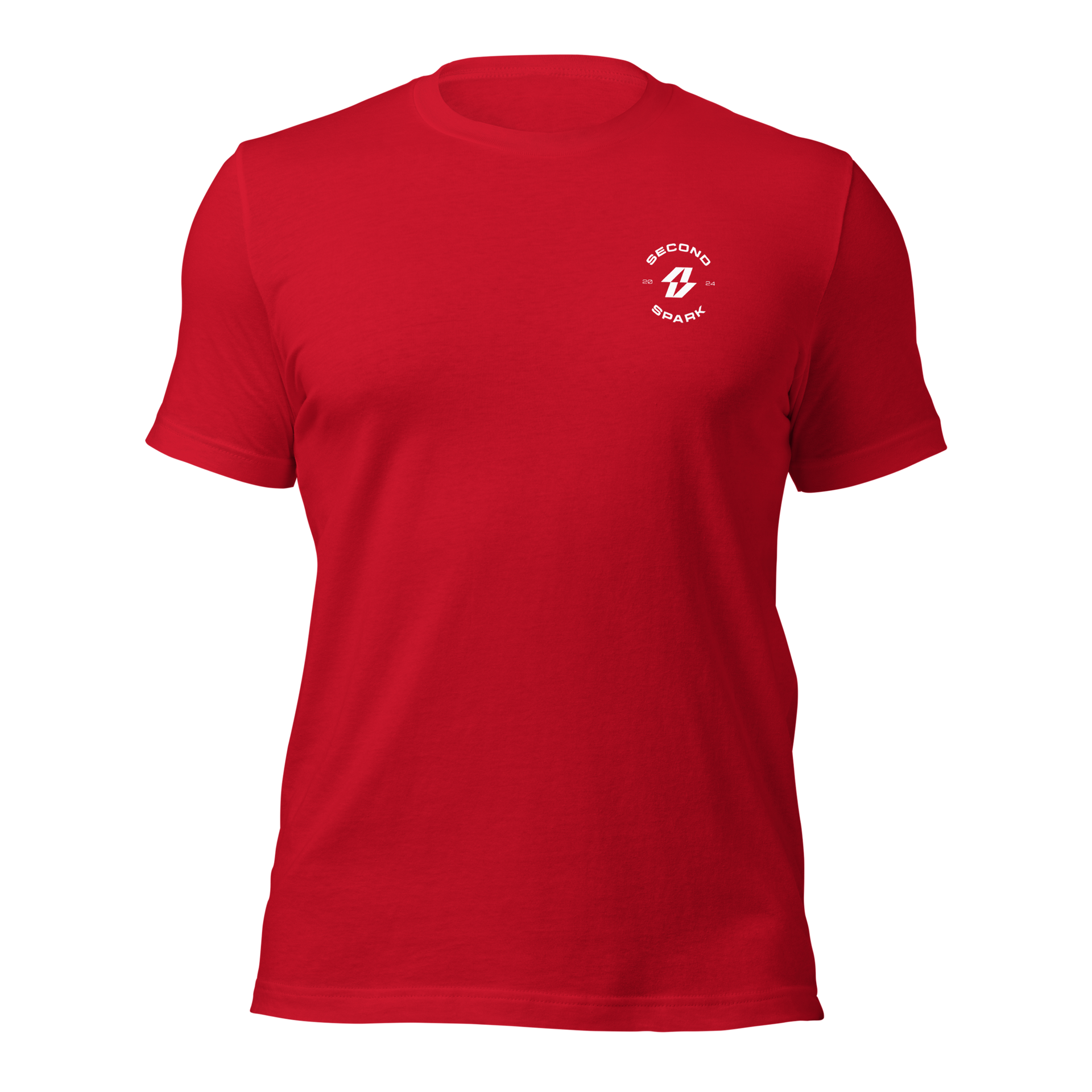 A red t-shirt with the letter b on the front