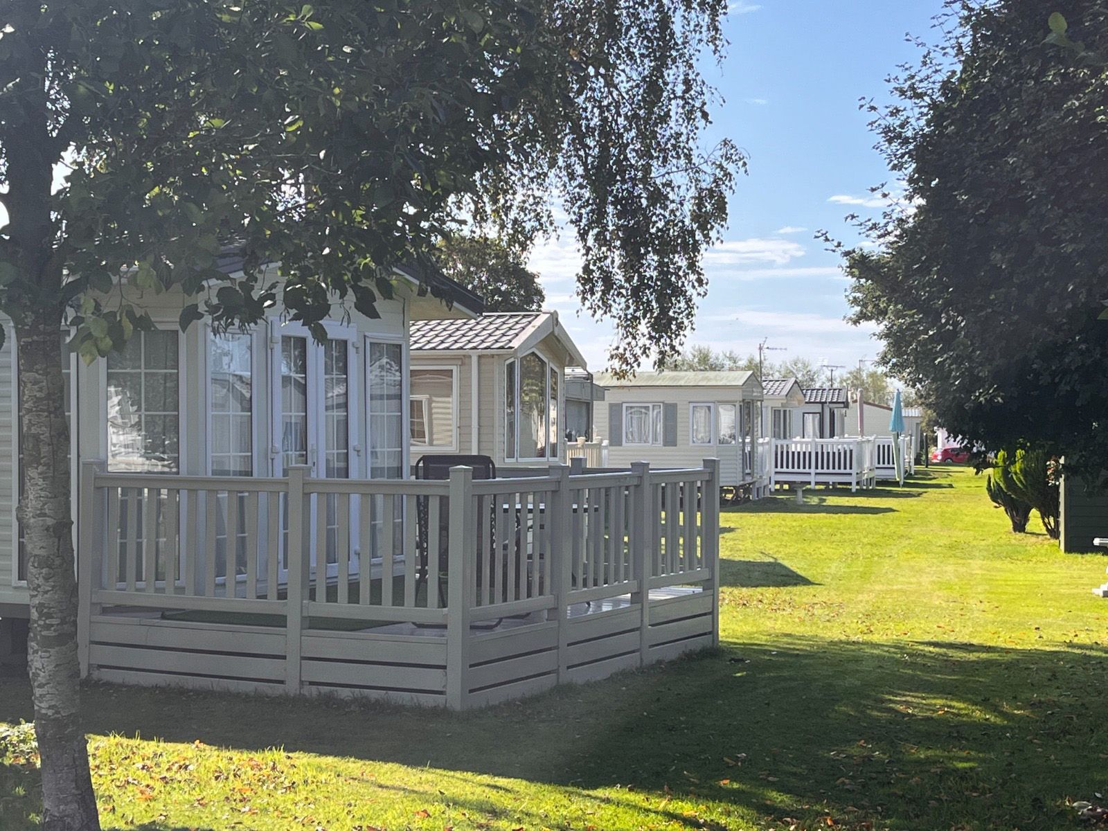 Row of  holiday park homes for sale in Twyning Gloucestershire