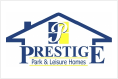 The logo for prestige park & leisure homes is a house with a roof.