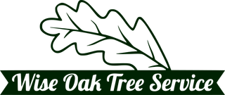 A logo for wise oak tree service with an oak leaf