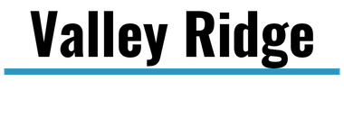 the logo for valley ridge is blue and black on a white background .