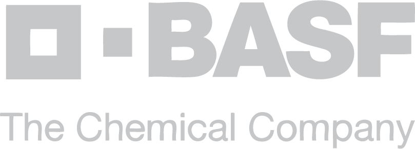 Logo for BASF, a chemical company, featuring the name in gray with a square symbol. The text