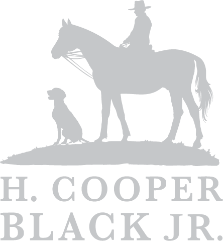 Logo of a silhouette of a rider on a horse, a dog sitting nearby for South Carolina State Park, H. Cooper Black Jr.