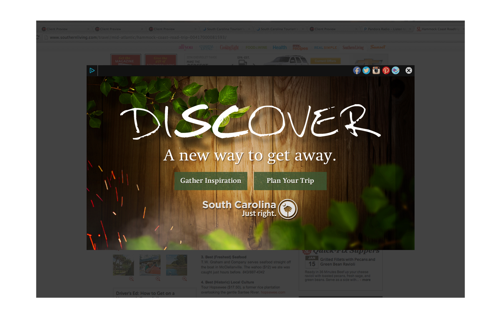 Pop-up for South Carolina tourism: 