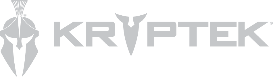 KRYPTEK logo with a Spartan helmet and stylized letterforms in light gray.