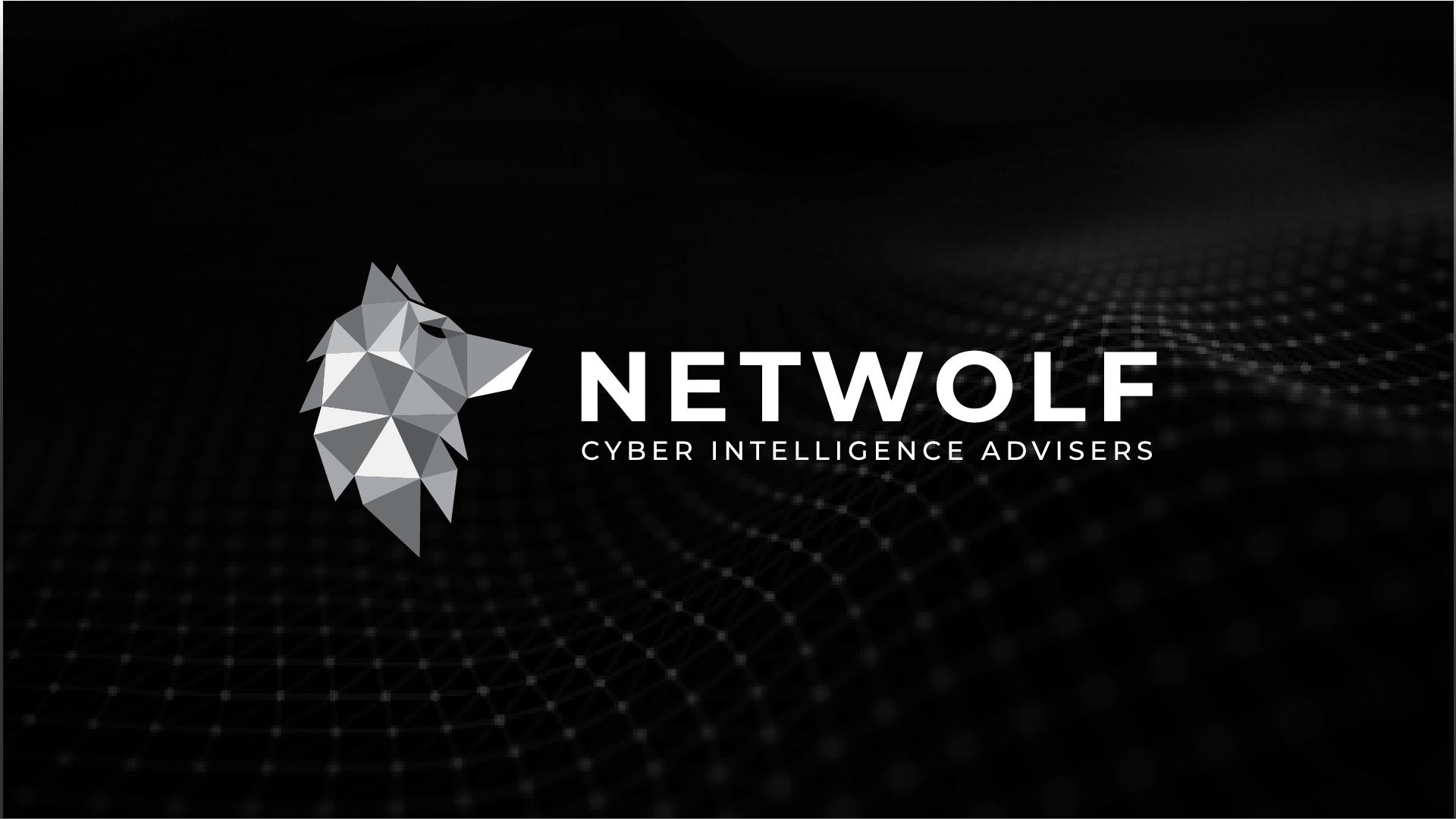 Netwolf logo: Geometric wolf head, text