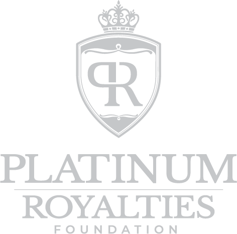 Logo for Platinum Royalties Foundation, features a shield with