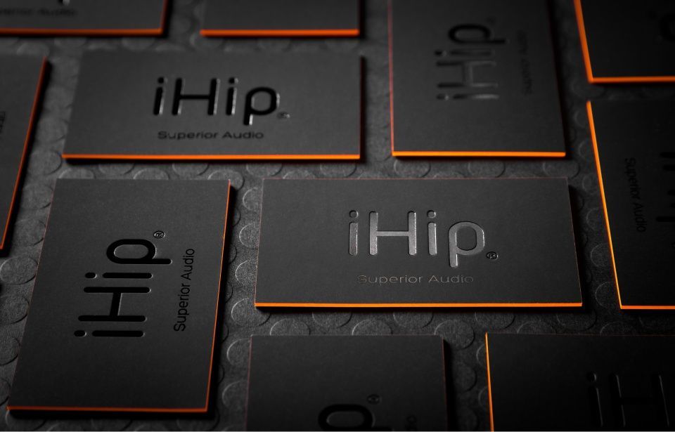 High quality thick business card with fluorescent orange edge, logo debossing and suede finish