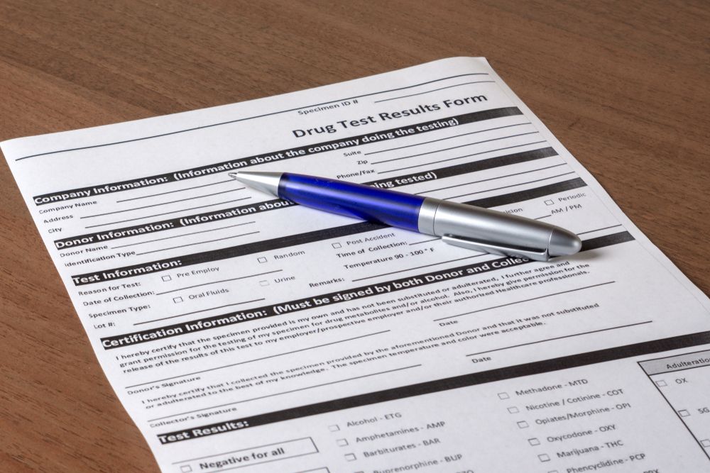 Department of Transportation drug test results form.