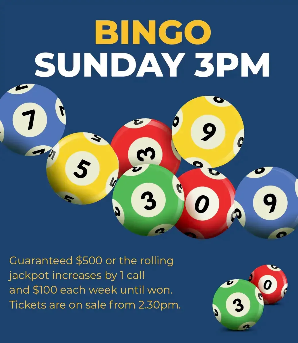 Join us at the Swan Hill RSL for Bingo every Sunday at 3pm.  