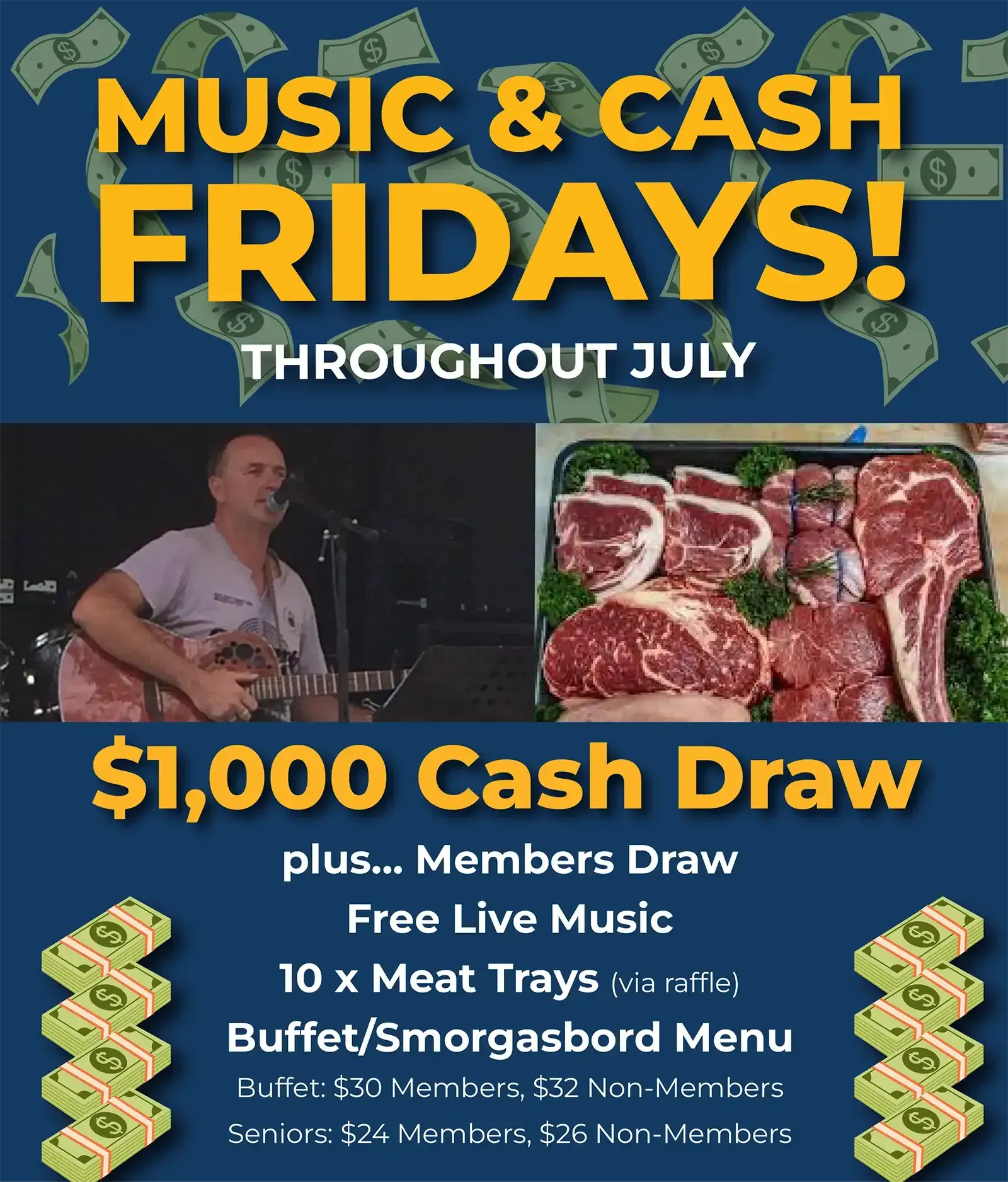 Come to the Swan Hill RSL every Friday throughout July for free live music and a $1,000 cash draw!