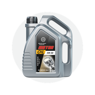 A bottle of motor oil on a white background