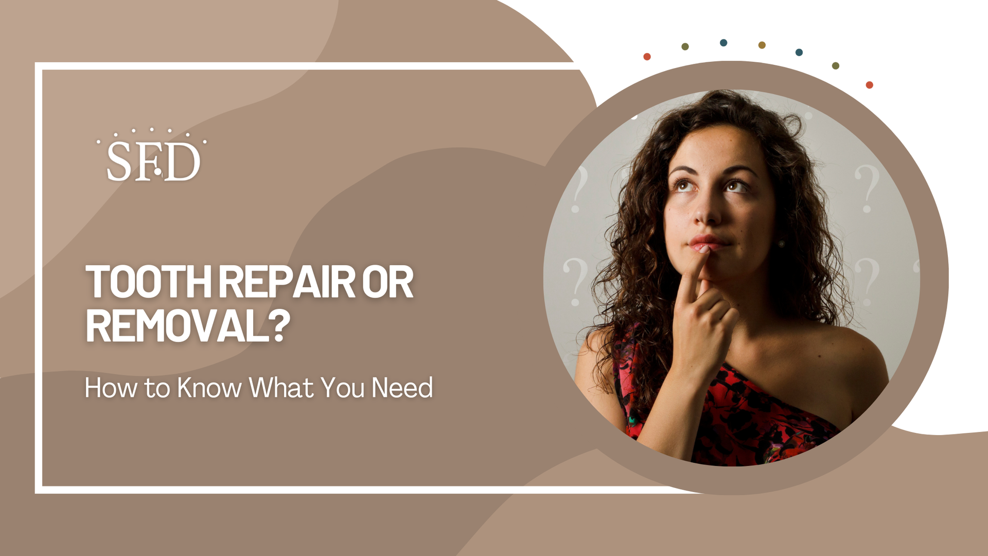 A woman is thinking about tooth repair or removal.