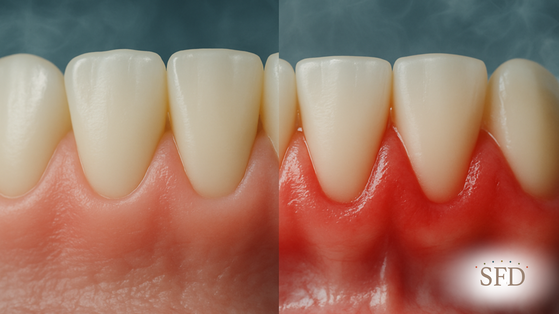 A before and after picture of a person 's teeth and gums.