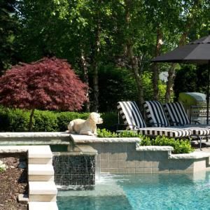 Outdoor poolside oasis with beautiful plants and comfortable lounge chairs in Texarkana, TX Luxury Real Estate