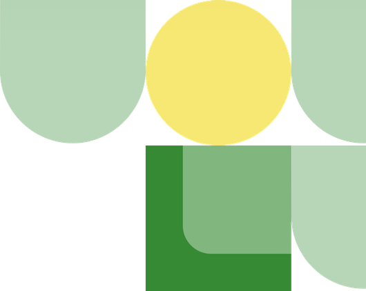 Un cercle jaune est posé sur un carré vert.