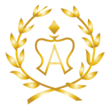 Gold emblem of a crown with the letter A inside a laurel wreath.