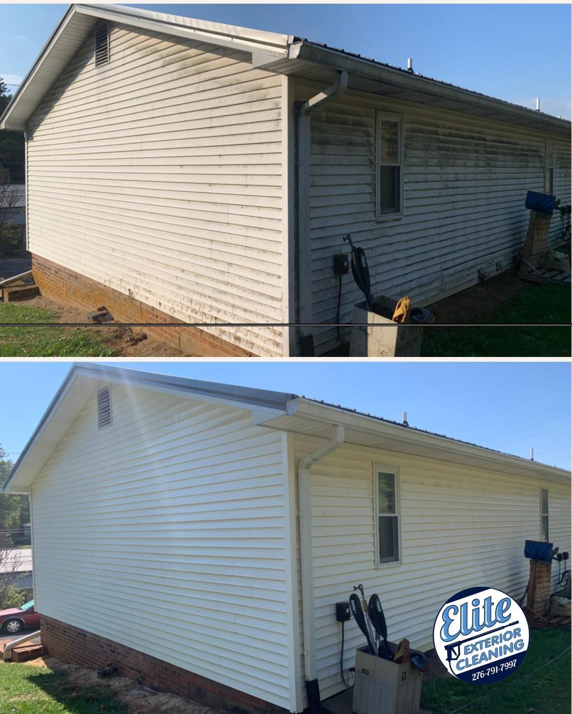 A before and after photo of a white house.