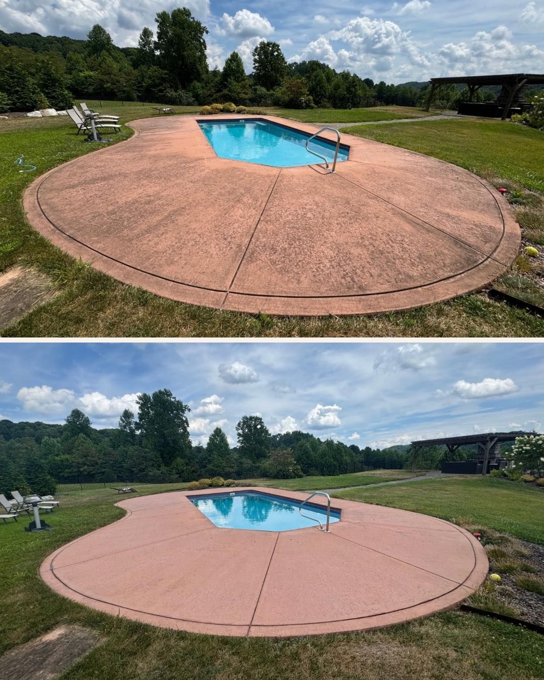A before and after picture of a swimming pool.