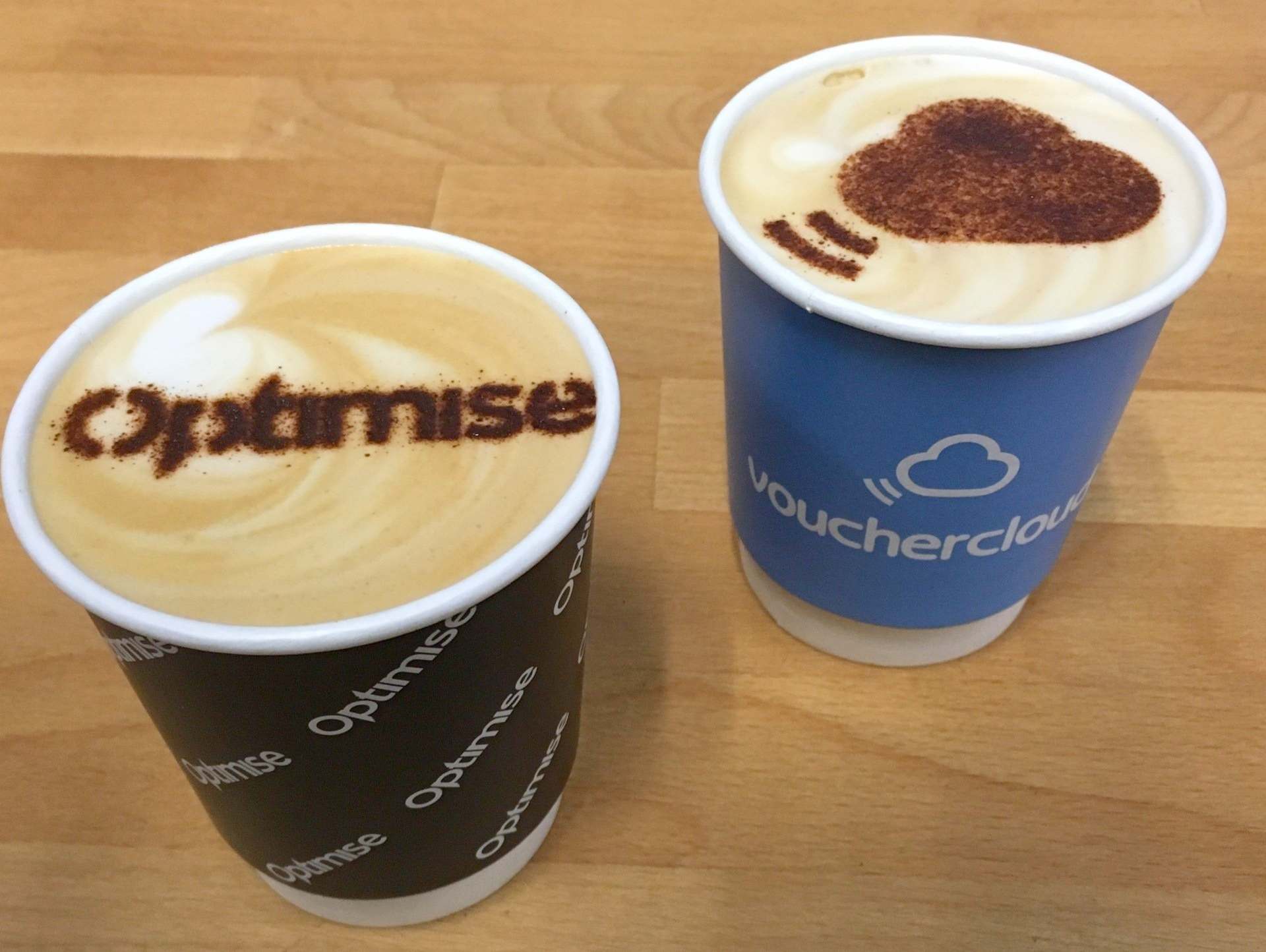 Branded coffee cup and stencil with logo