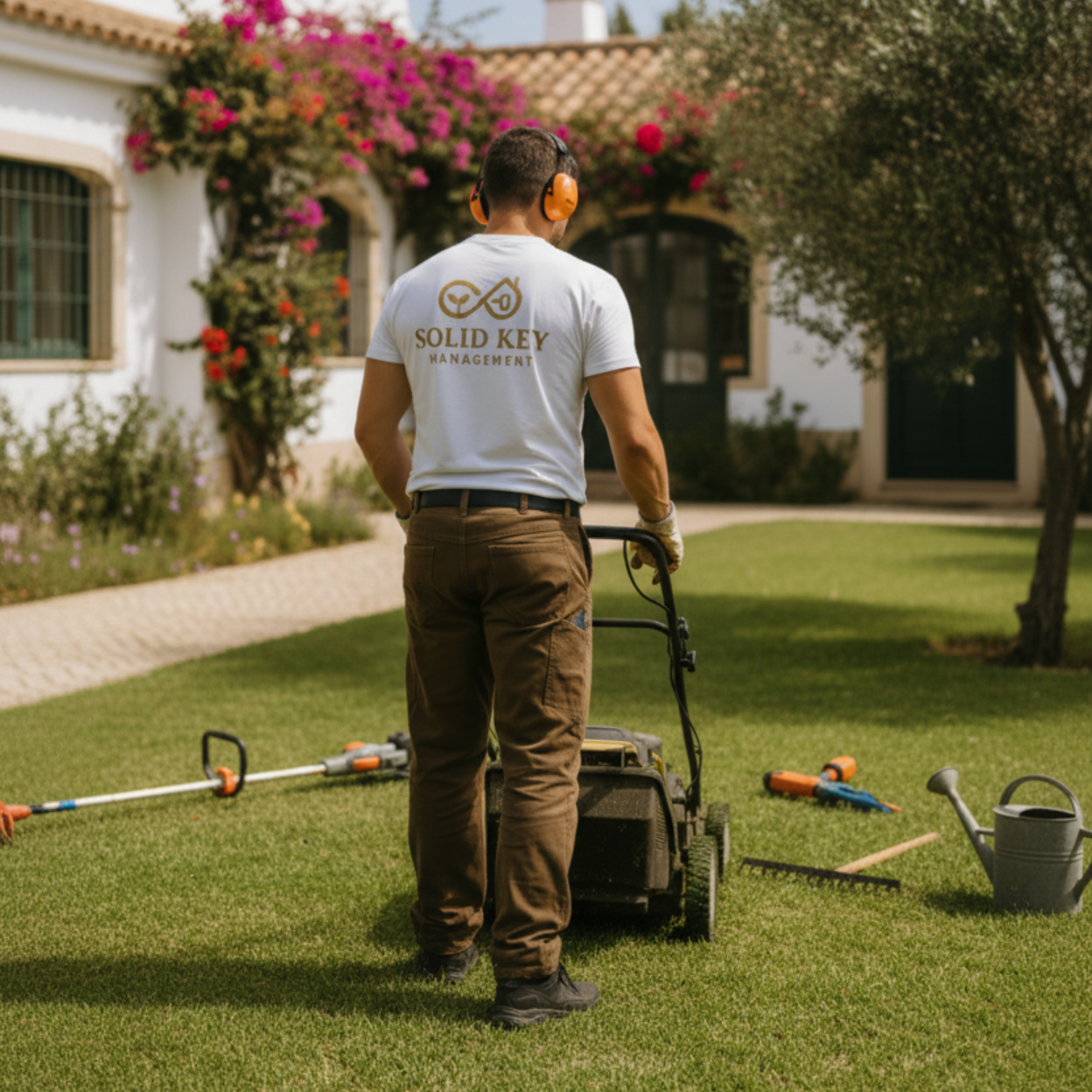 man cutting grass