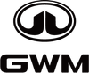 Logotipo de Great Wall Motors (GWM) en blanco y negro; óvalo estilizado con dos formas