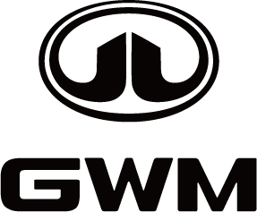 Logotipo de Great Wall Motors (GWM) en blanco y negro; óvalo estilizado con dos formas 