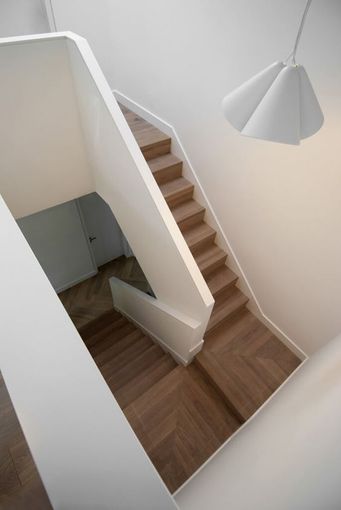 White Interior with Wood Stairs — South East Queensland — Upstairs