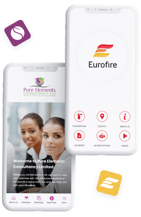Two smartphones display the Eurofire and Pure Elements app interfaces. Icons and text are visible, along with the Eurofire logo and two women.