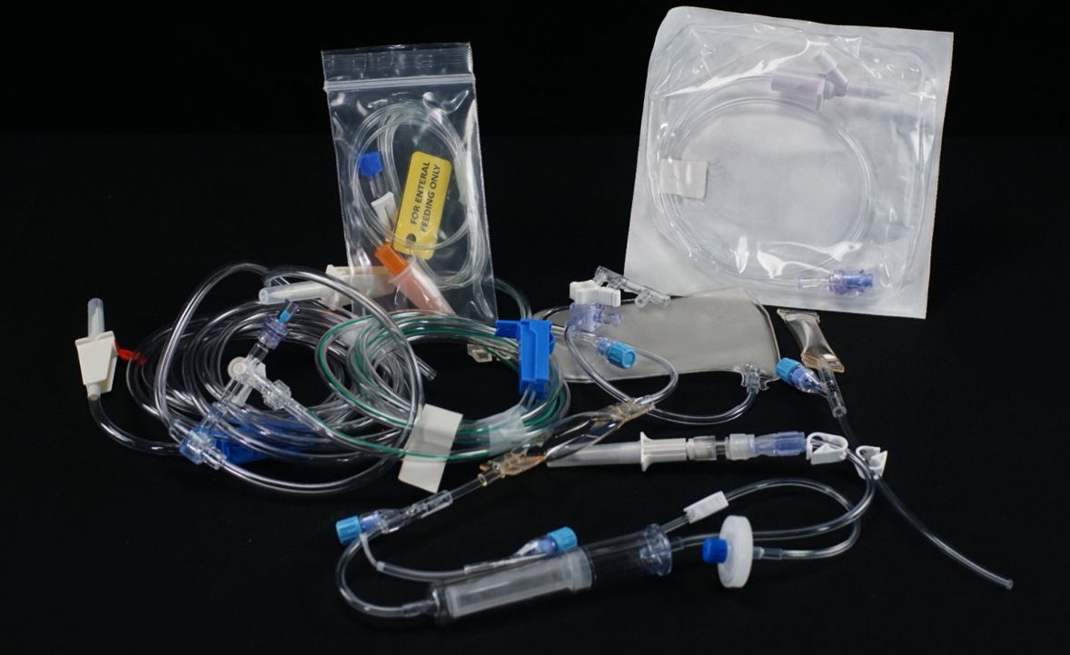 A bunch of medical supplies are sitting on a table