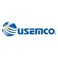The usenco logo is a blue and yellow logo with a globe in the middle.