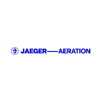 The jaeger aeration logo is blue and white on a white background.