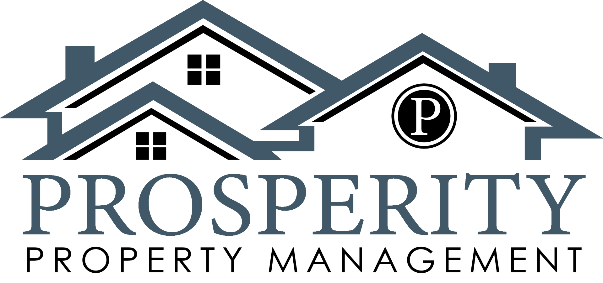 Logo for Prosperity Property Management featuring an outline of two house roofs and the letter P in a circle.