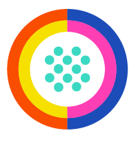 Een kleurrijke cirkel met een groene cirkel in het midden. logo van padel next