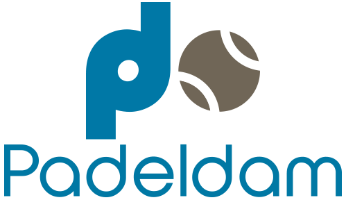 Een logo voor padeldam met een tennisbal in het midden.
