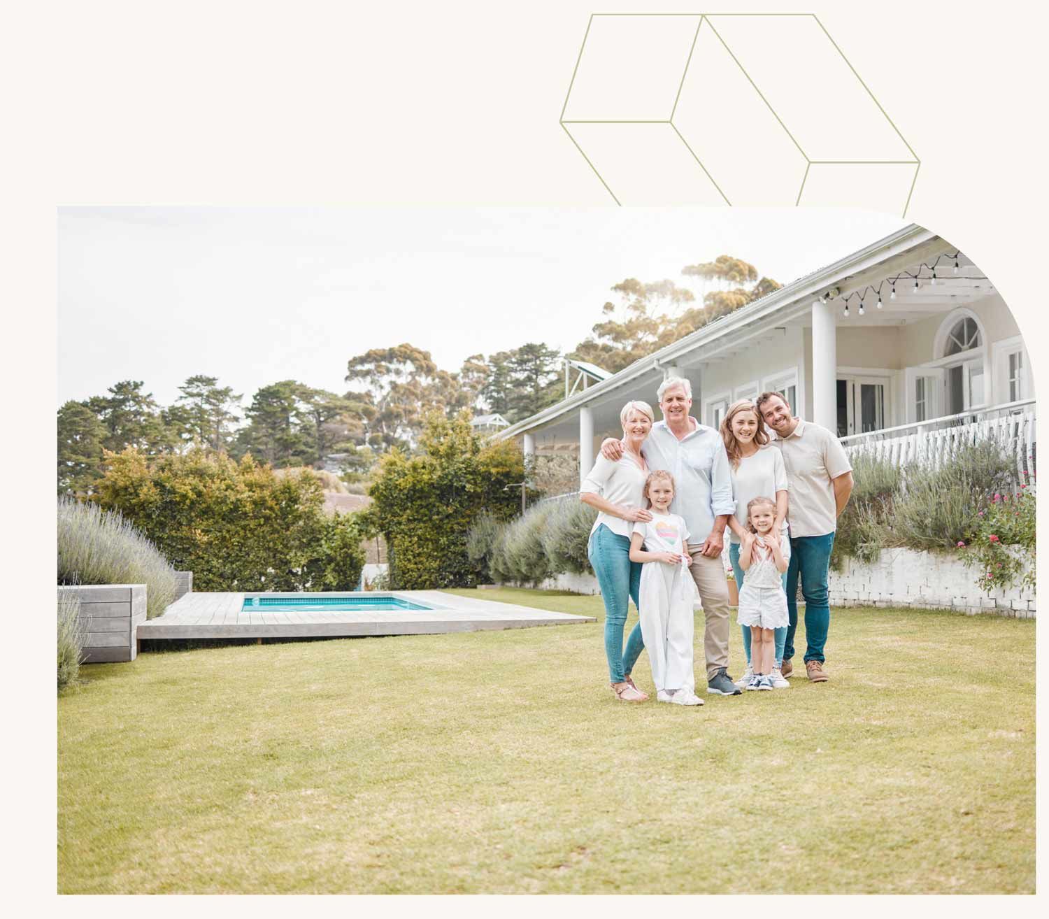 Family Group in the Backyard with a Pool