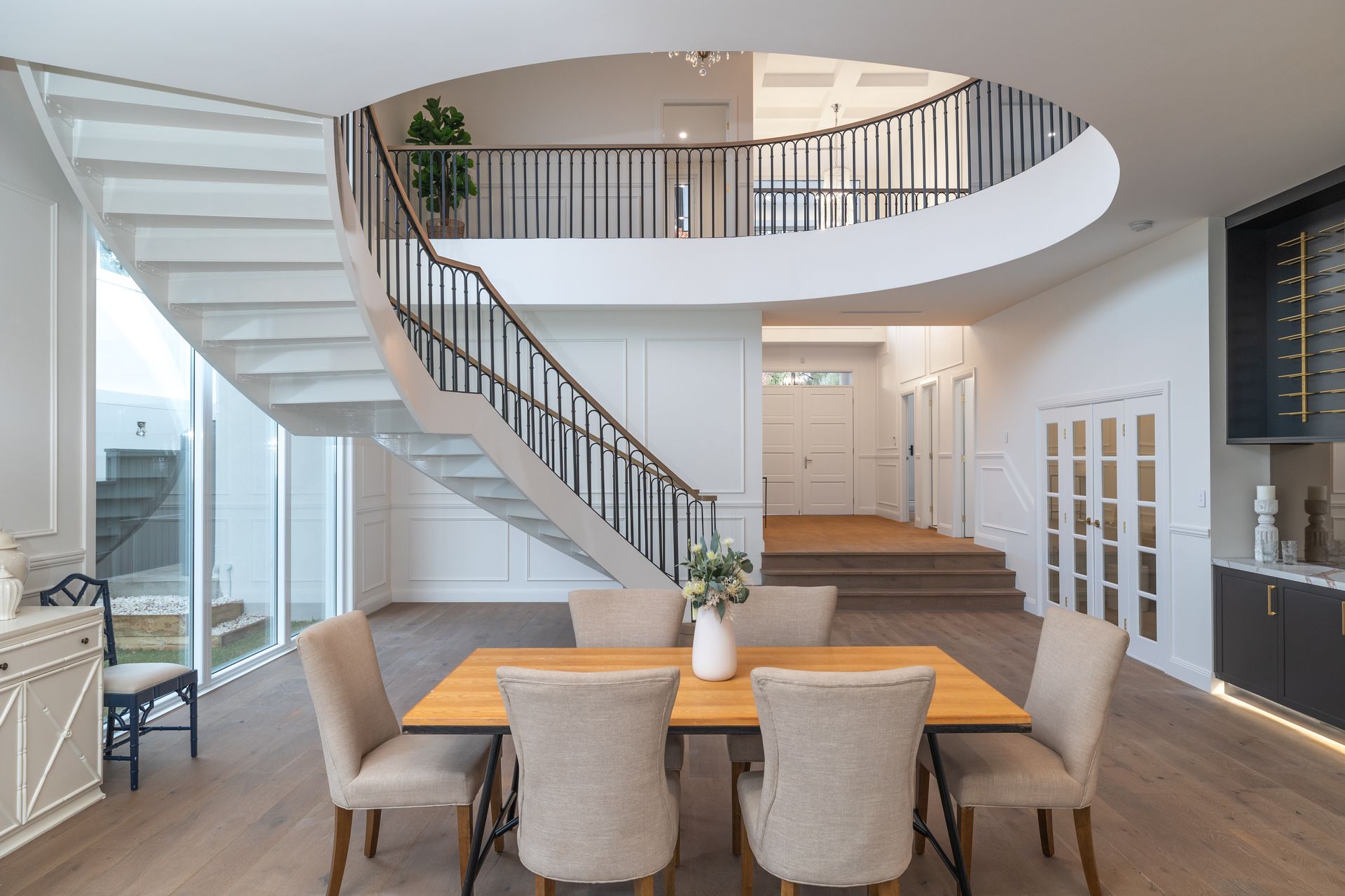 Knock Down Rebuilt Dining Stairway Design