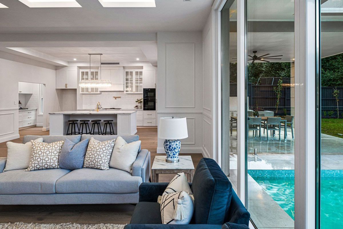 Knock Down Rebuilt Hall and Pool View