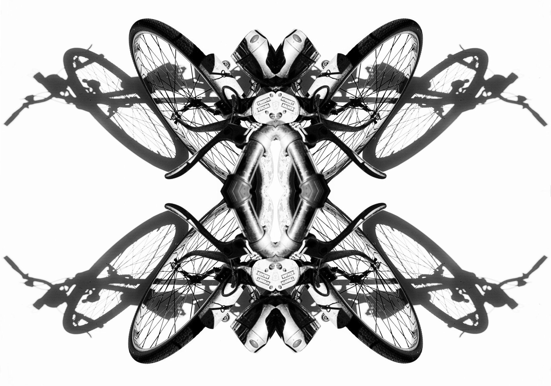 a black and white photograph of a bicycle on a white background by artist Garbade